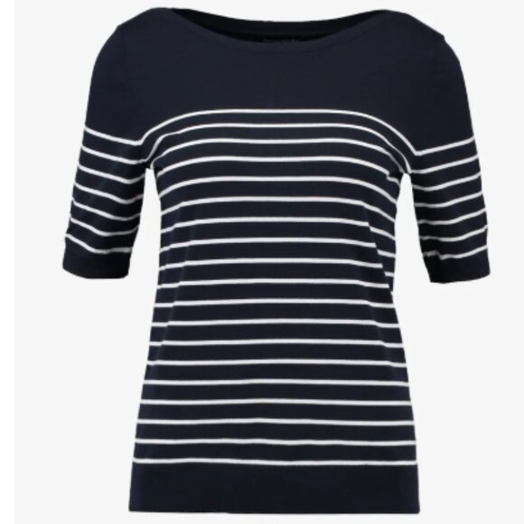 NEW, Banana Republic Boat Neck Navy Mariner Stripe Stretch Cotton Knit Sweater - Picture 3 of 16